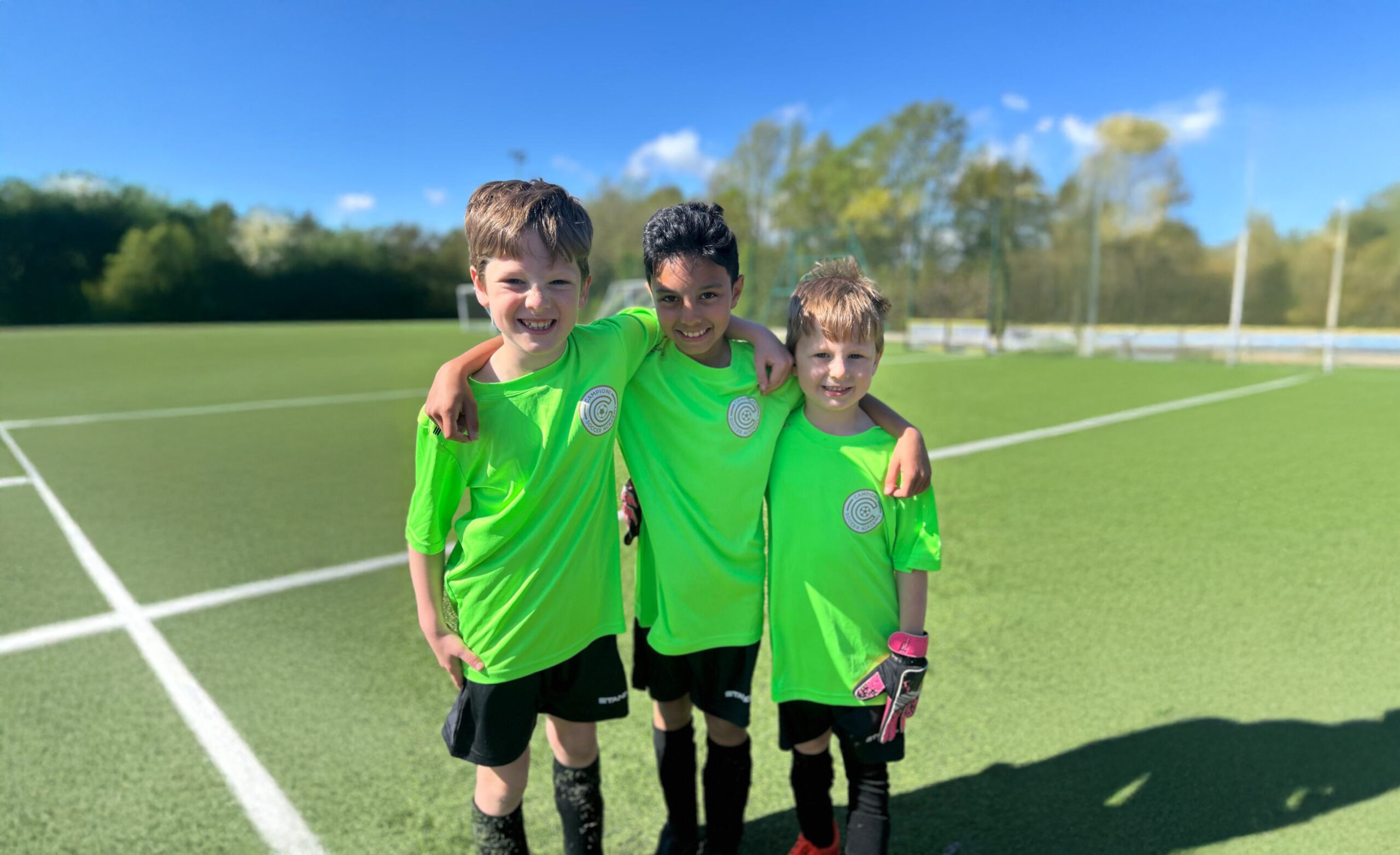 Young players in Campioni kit at a UK holiday football camp